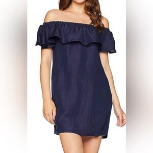 Tommy Bahama Off-Shoulder Navy Linen Dress